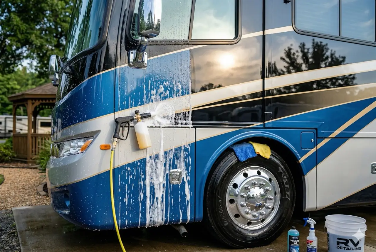 RV exterior panels and trim during professional detailing