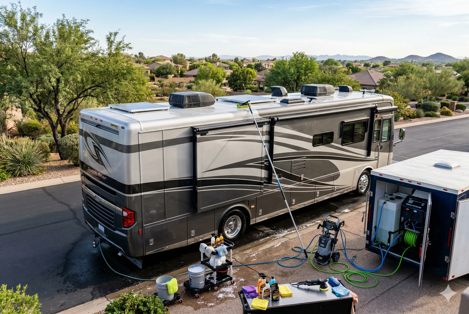 Upper sidewall and roof cleaned during a full RV detail